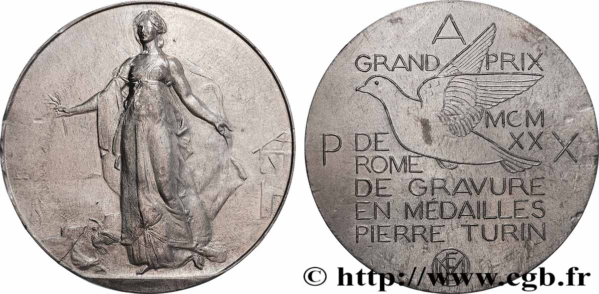 V REPUBLIC Médaille, La Paix avance un épi à la main, Exemplaire Éditeur AU