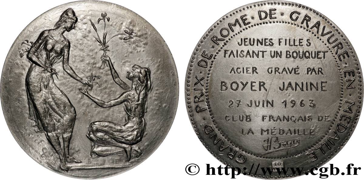 V REPUBLIC Médaille, Jeunes filles faisant un bouquet, n°10 AU