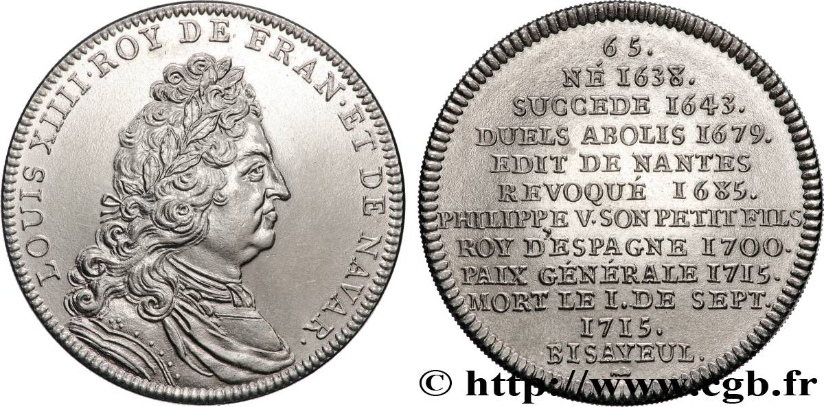 SÉRIE MÉTALLIQUE DES ROIS DE FRANCE Médaille, Louis XIV - 65 - refrappe ultra-moderne MS