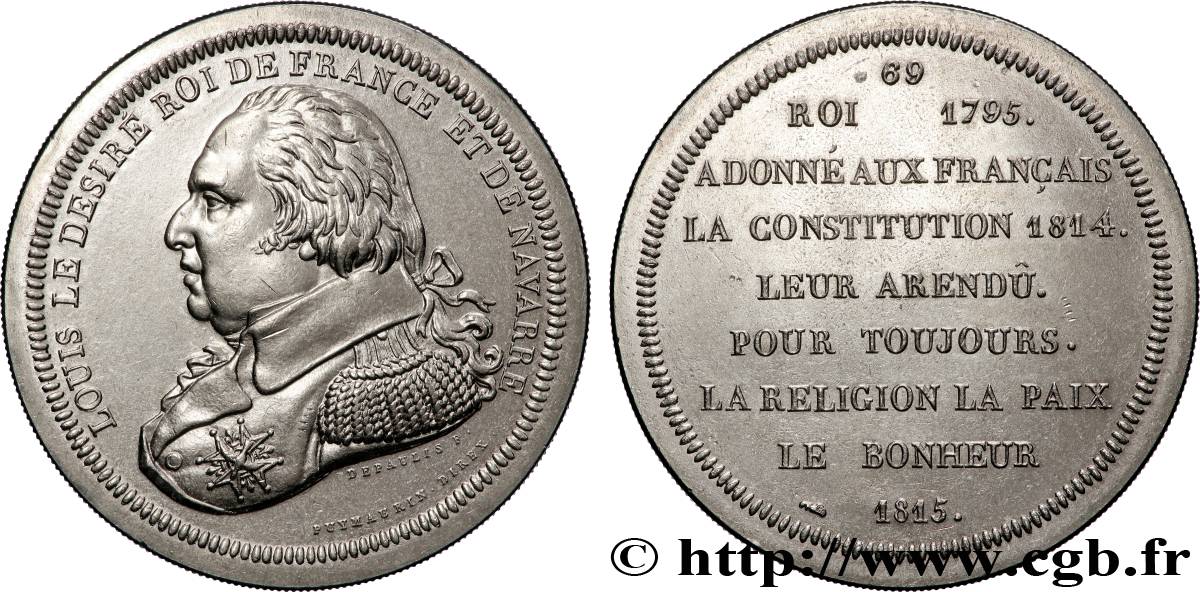 SÉRIE MÉTALLIQUE DES ROIS DE FRANCE Médaille, Louis XVIII - 69 - refrappe ultra-moderne AU