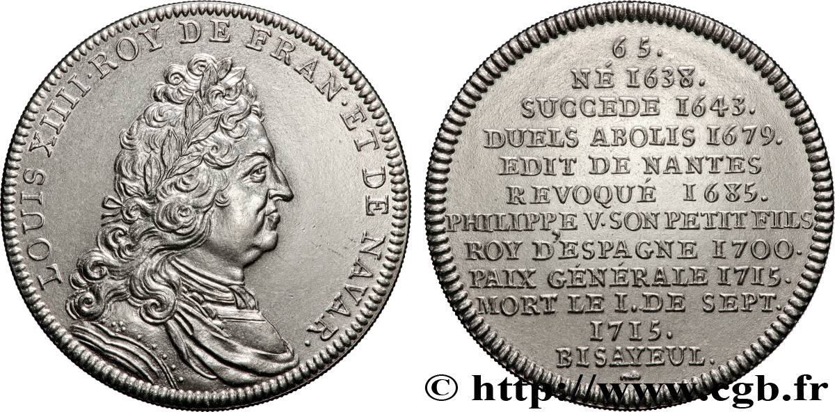 SÉRIE MÉTALLIQUE DES ROIS DE FRANCE Médaille, Louis XIV - 65 - refrappe ultra-moderne SPL