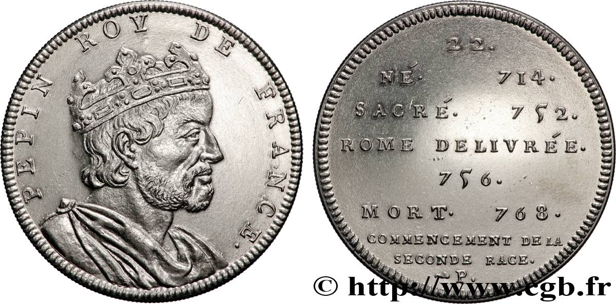 SÉRIE MÉTALLIQUE DES ROIS DE FRANCE Médaille, Pépin Le Bref - 22 - refrappe ultra-moderne AU