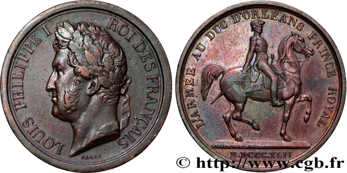 LOUIS-PHILIPPE Ier Médaille, L’armée au Duc d’Orléans, prince royal TTB