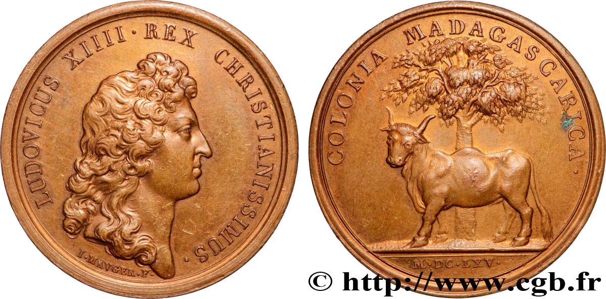 LOUIS XIV  THE SUN KING  Médaille, Colonie de Madagascar, refrappe AU/AU