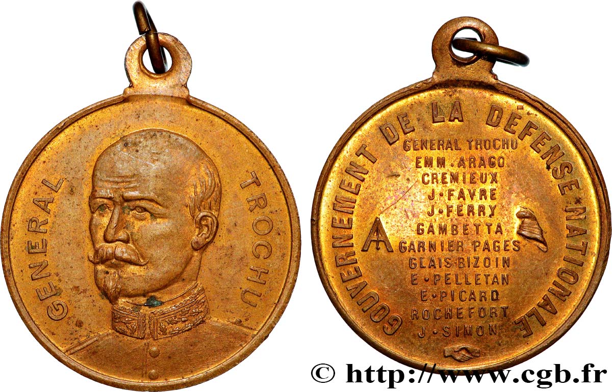 GUERRE DE 1870-1871 Médaille, Gouvernement de la défense nationale, Général Trochu AU