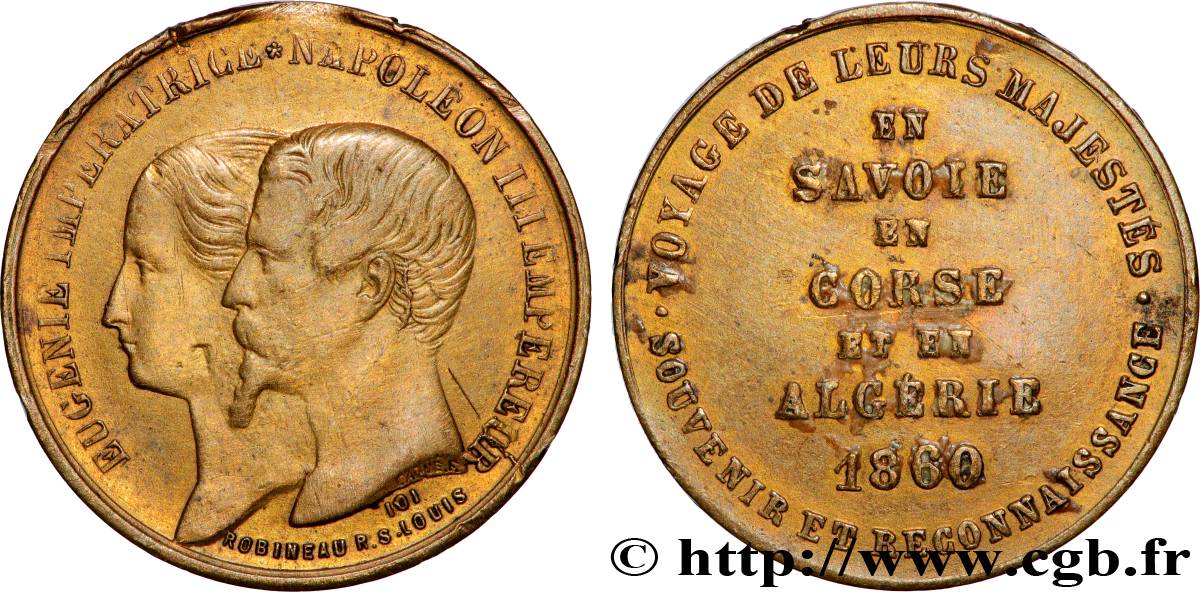 SECONDO IMPERO FRANCESE Médaillette, Première visite du couple impérial en Savoie, à Nice, en Corse et en Algérie BB
