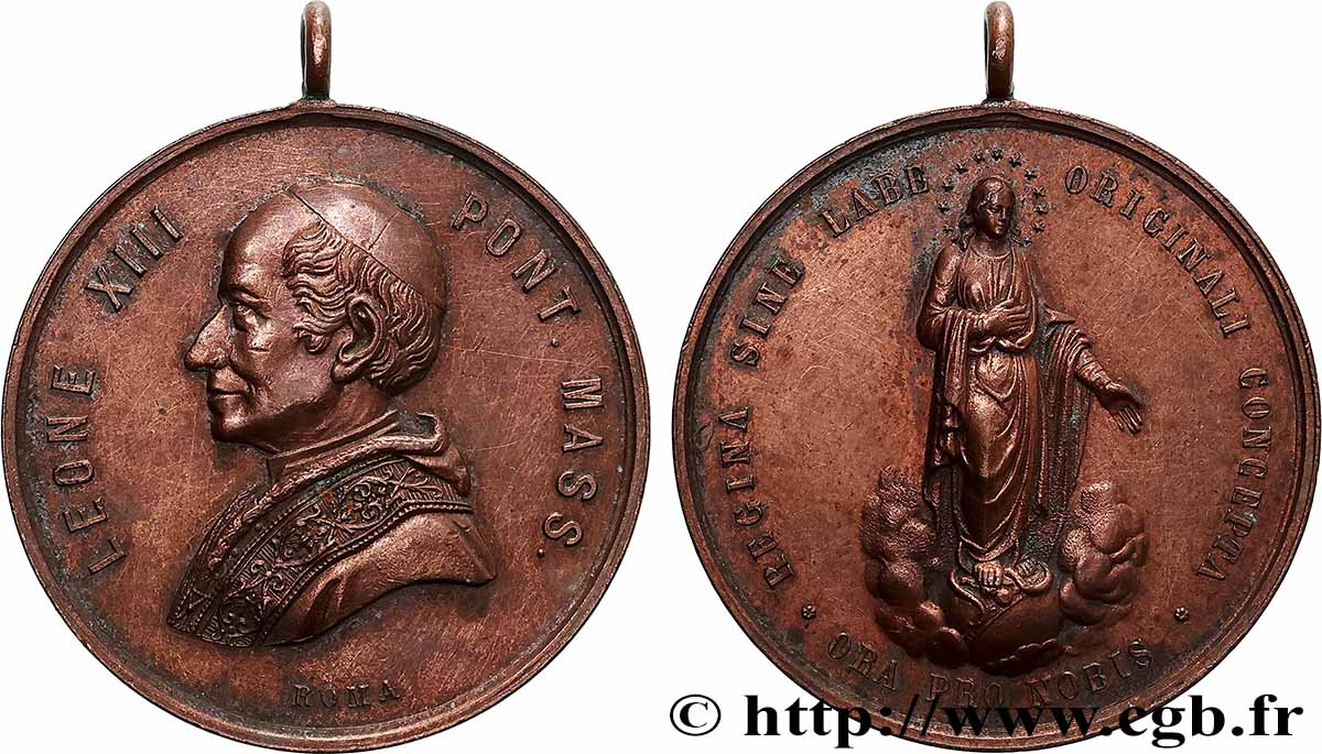 ITALIE - ÉTATS DU PAPE - LÉON XIII (Vincenzo Gioacchino Pecci) Médaille, La Vierge Marie TTB