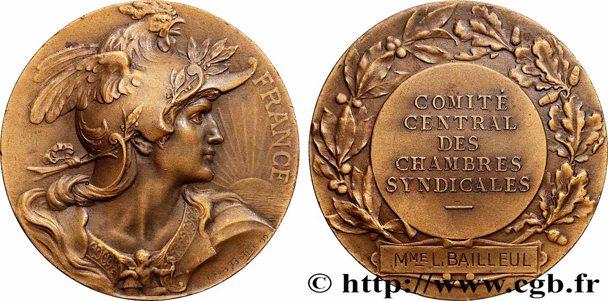 ASSOCIATIONS PROFESSIONNELLES - SYNDICATS. XIXe Médaille, Comité central des chambres syndicales fVZ