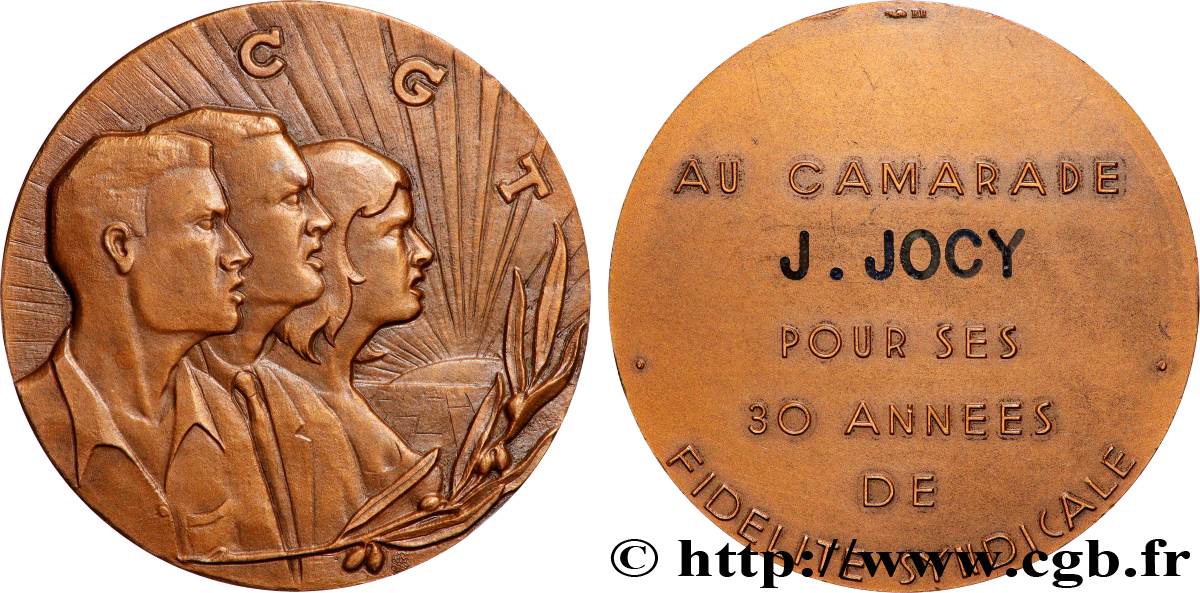 ASSOCIATIONS PROFESSIONNELLES - SYNDICATS. XIXe Médaille, CGT, Années de fidélité syndicale fVZ