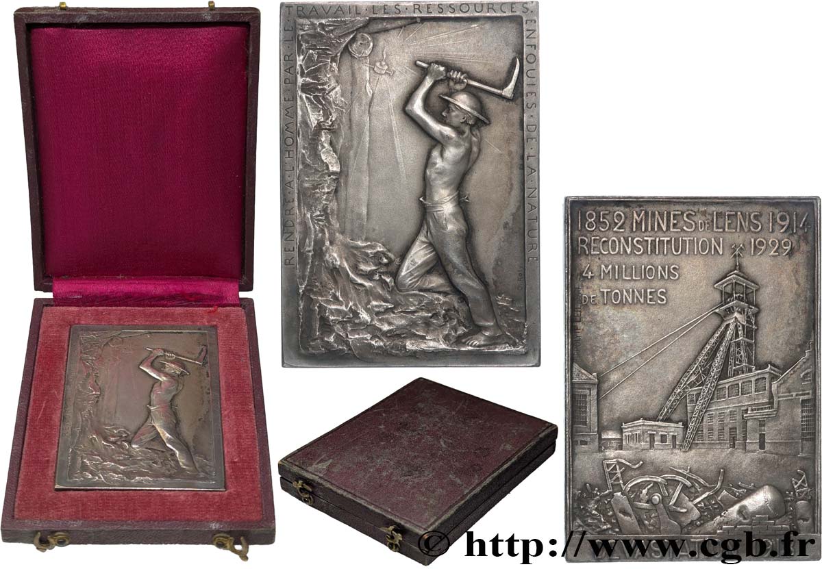 III REPUBLIC Plaquette en bronze argenté, Mines de Lens AU