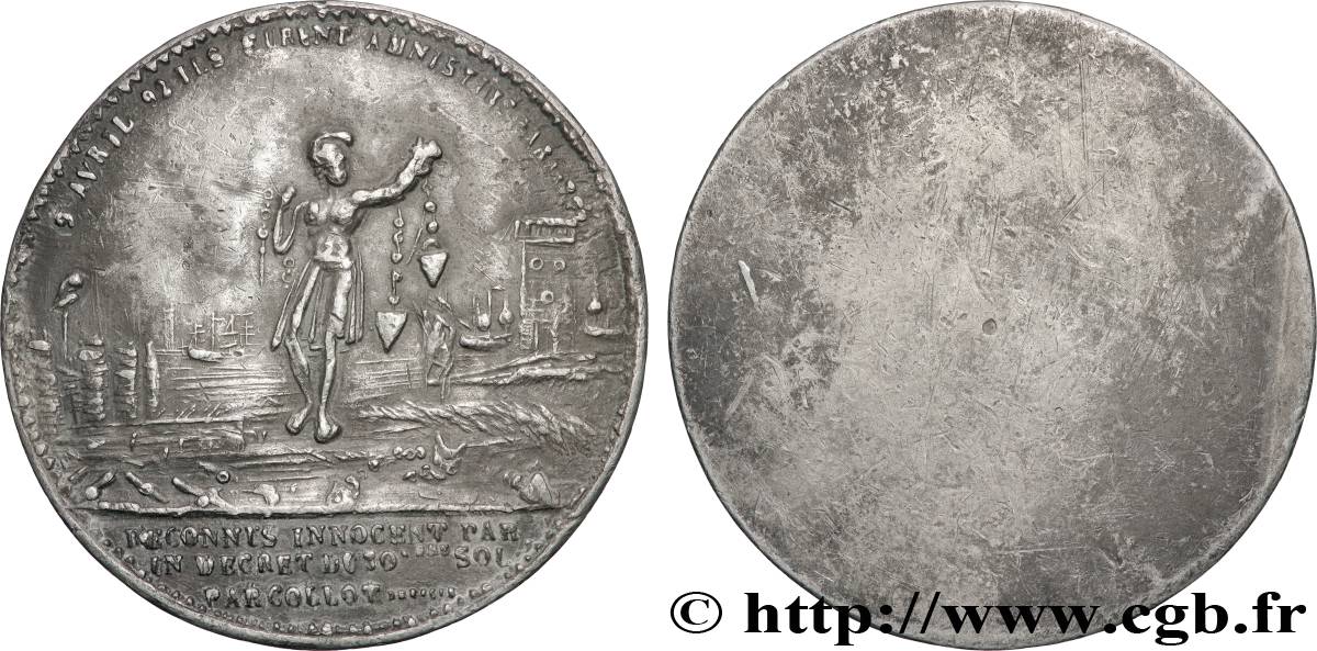 FRENCH CONSTITUTION - NATIONAL ASSEMBLY Médaille de Ferrandine, Amnistie du 9 avril 1792, tirage uniface de l’avers XF