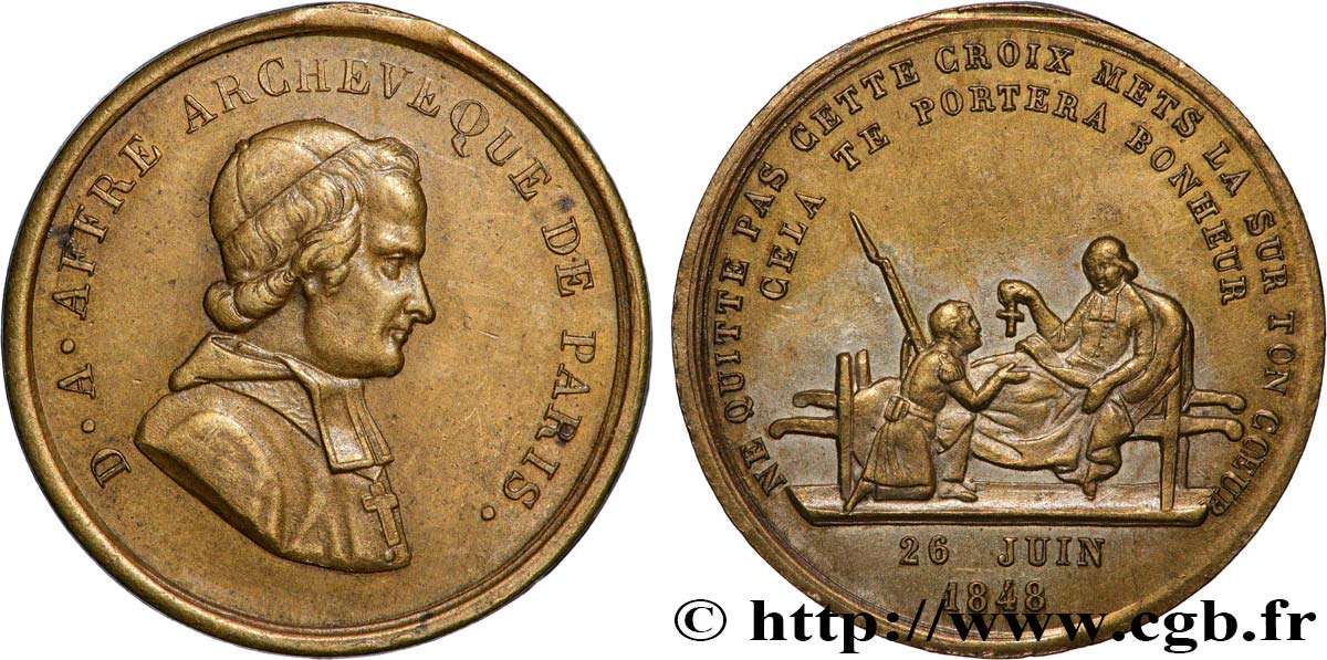 DEUXIÈME RÉPUBLIQUE Médaille, Denys Auguste Affre, archevêque et martyr fVZ/SS