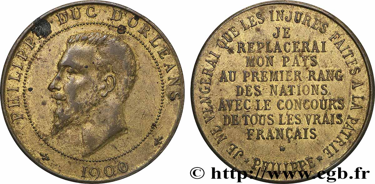 DRITTE FRANZOSISCHE REPUBLIK Médaille, Philippe d’Orléans, frappe médaille module de 10 centimes fSS