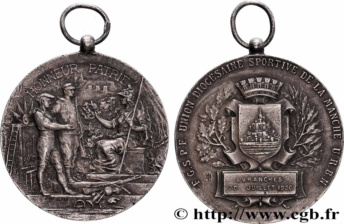 III REPUBLIC Médaille, Honneur et Patrie, Union Diocésaine sportive  XF