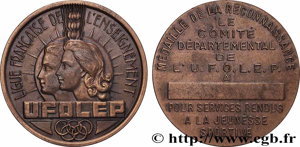 QUINTA REPUBBLICA FRANCESE Médaille, Ligue française de l enseignement q.SPL