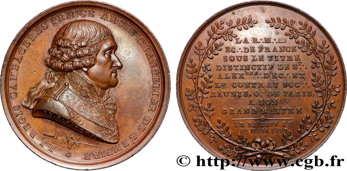 FREEMASONRY Médaille, Mère Loge écossaise de France, Cambacéres AU