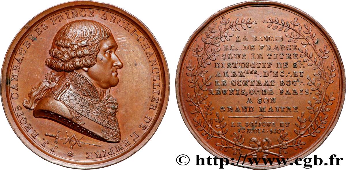 FRANC - MAÇONNERIE Médaille, Mère Loge écossaise de France, Cambacéres TTB+