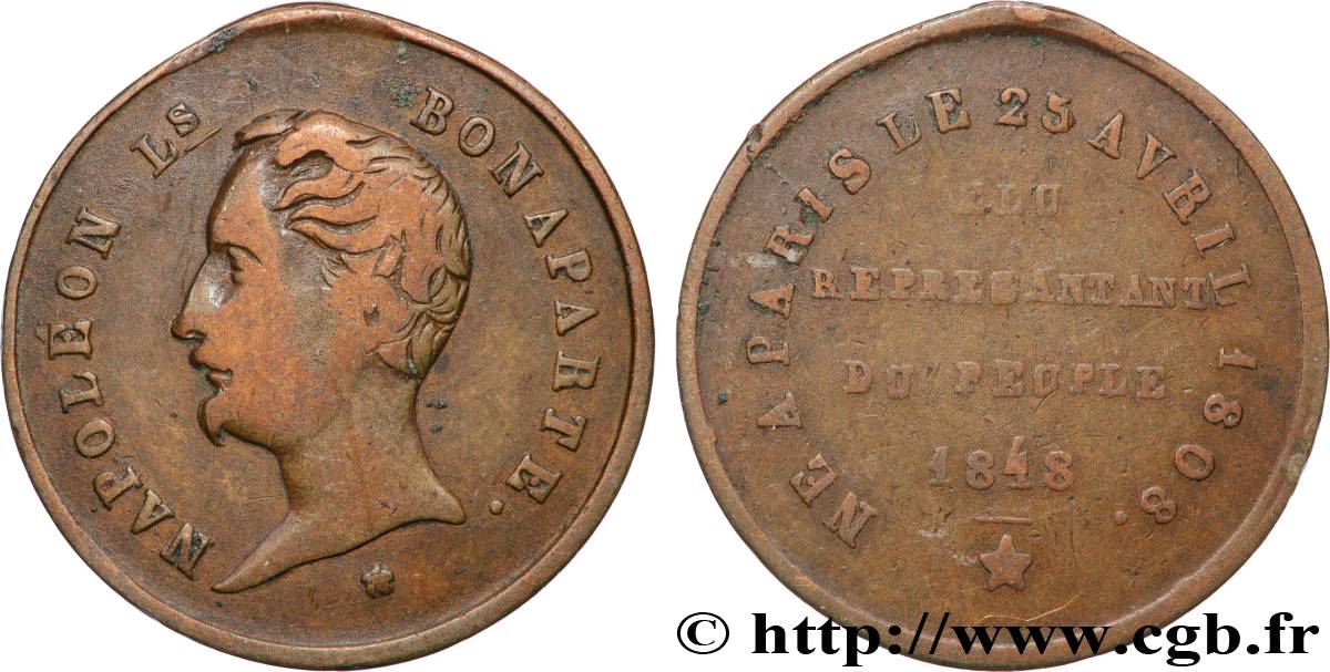DEUXIÈME RÉPUBLIQUE Médaille, Napoléon Bonaparte, Élu représentant du peuple   BB