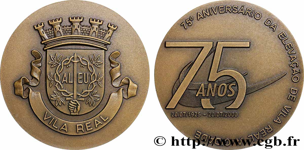 PORTUGAL Médaille, 75e anniversaire de Vila Real VZ