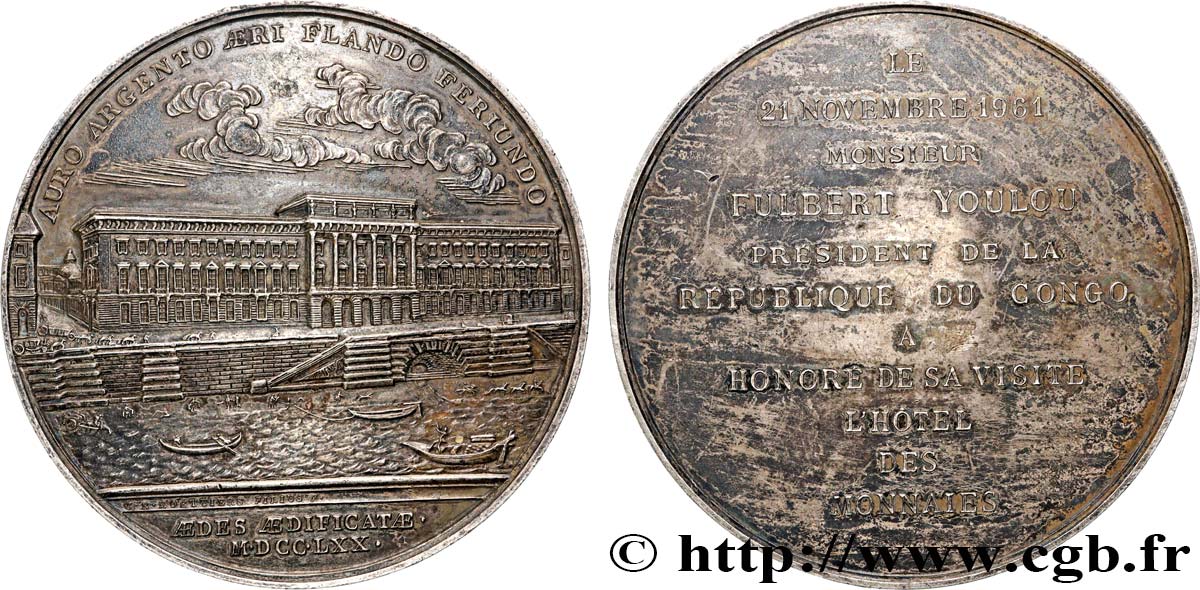 V REPUBLIC Médaille, Souvenir d’une visite à la Monnaie, Monsieur Fulbert Youlou AU