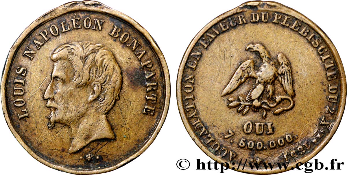 SECOND EMPIRE Médaille, Acclamation du plébiscite XF