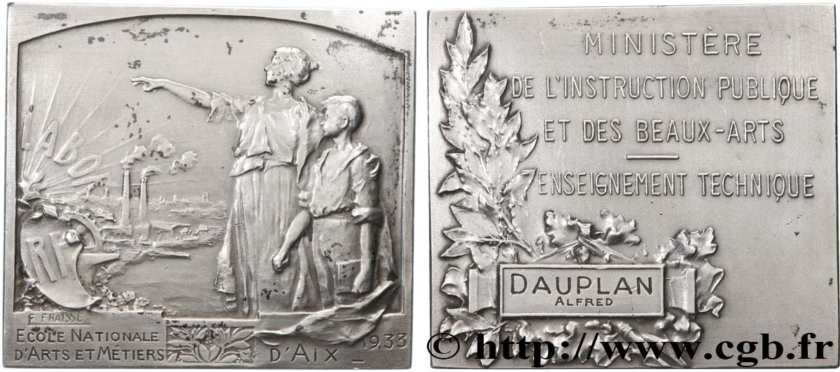 TROISIÈME RÉPUBLIQUE Plaquette, École Nationale d’Arts et Métiers d’Aix TTB