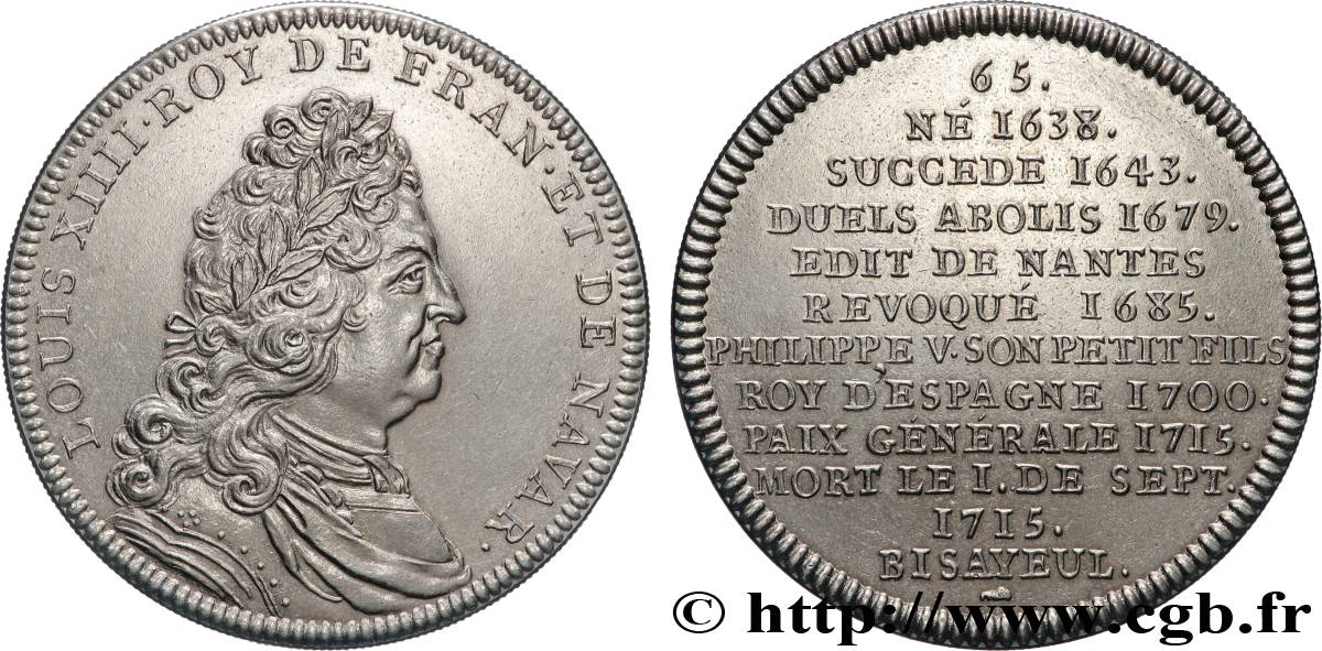 SÉRIE MÉTALLIQUE DES ROIS DE FRANCE Médaille, Louis XIV - 65 - refrappe ultra-moderne AU
