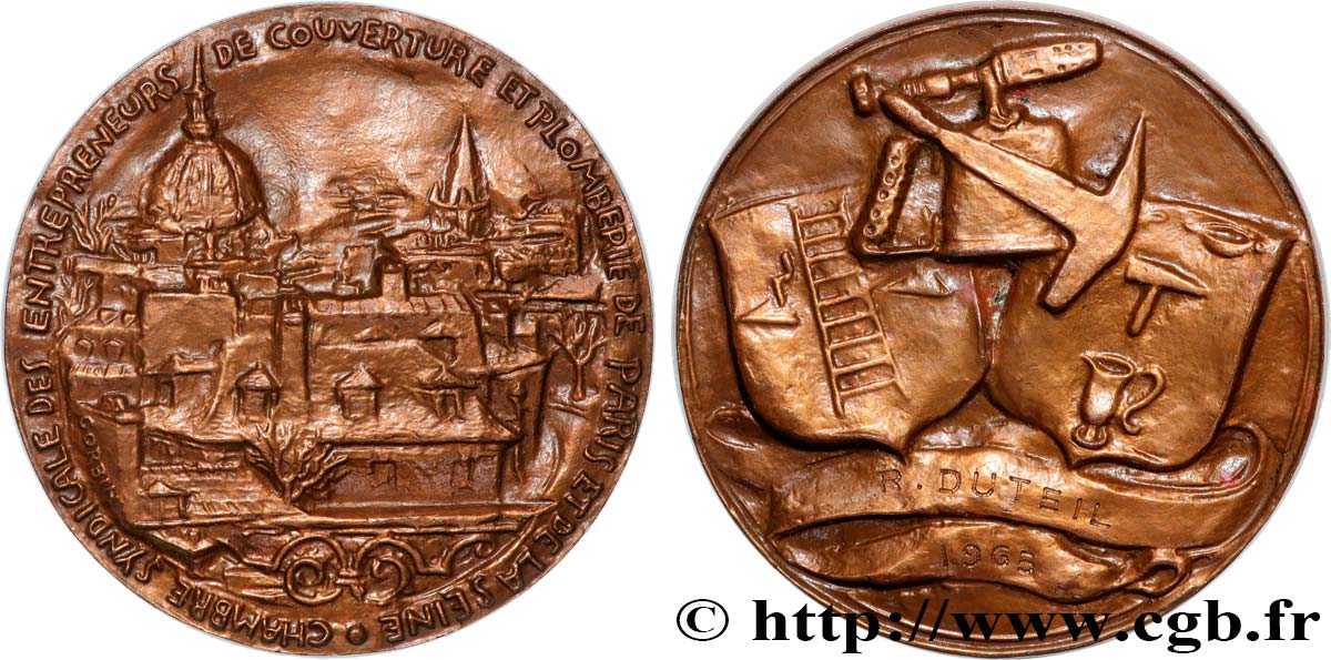 V REPUBLIC Médaille, Chambre syndicale des entrepreneurs de couverture et plomberie de Paris et de la Seine AU