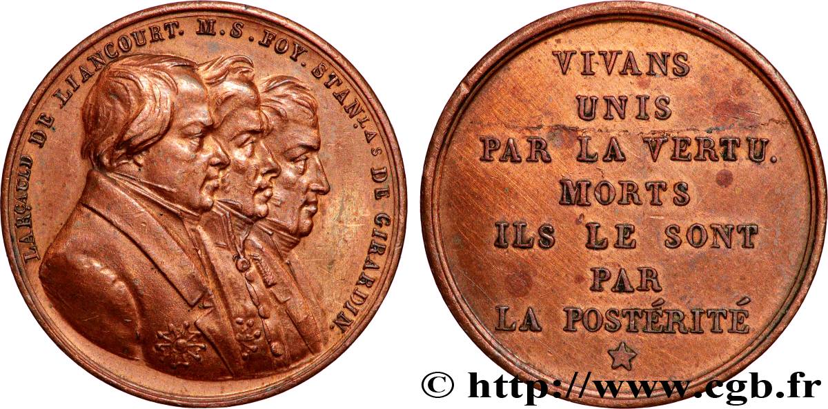 CHARLES X Médaille, Décès et postérité de Louis Stanislas de Girardin, François Alexandre La Rochefoucauld Liancourt et Maximilien Sébastien Foy AU