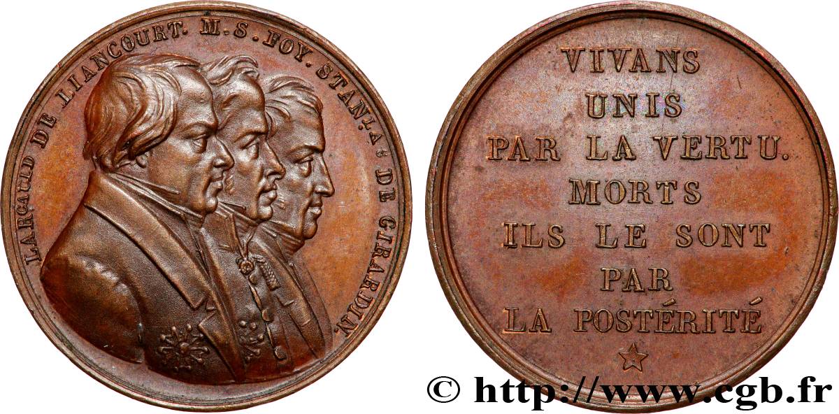 KARL X Médaille, Décès et postérité de Louis Stanislas de Girardin, François Alexandre La Rochefoucauld Liancourt et Maximilien Sébastien Foy VZ/fVZ