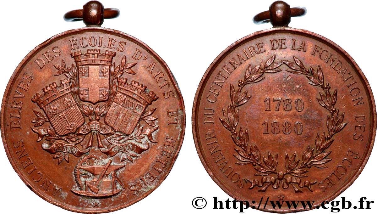 TROISIÈME RÉPUBLIQUE Médaille, Souvenir du centenaire de la fondation des écoles TTB