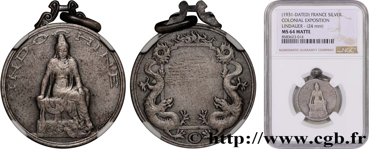 III REPUBLIC - INDOCHINA Médaille, Indochine, Exposition coloniale MS64