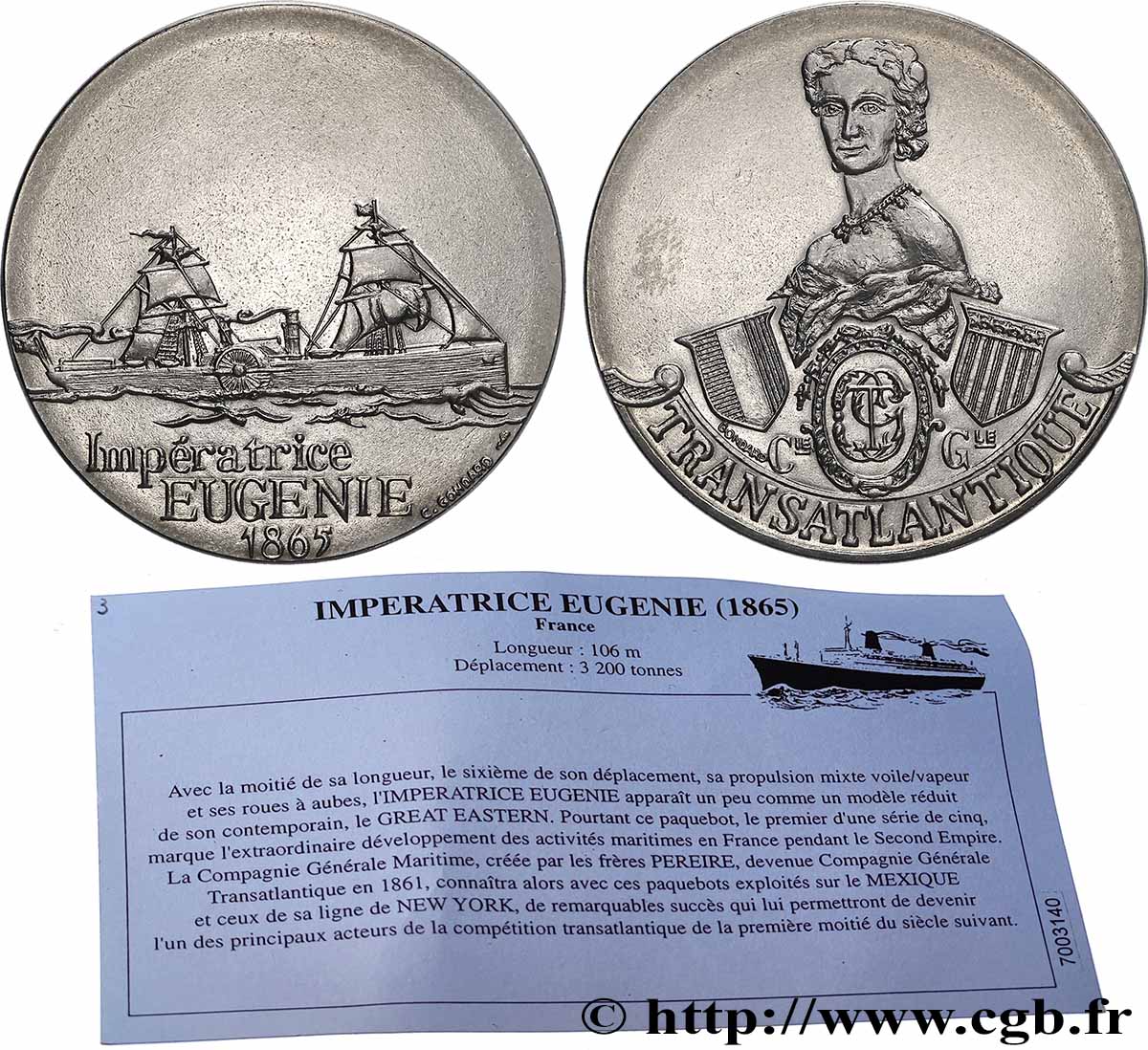 V REPUBLIC Médaille, Paquebot Impératrice Eugénie AU