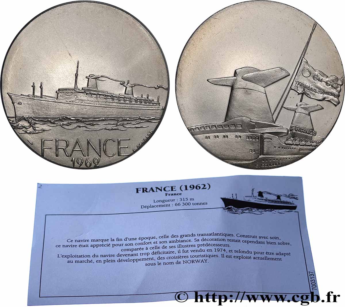 V REPUBLIC Médaille, Paquebot France AU