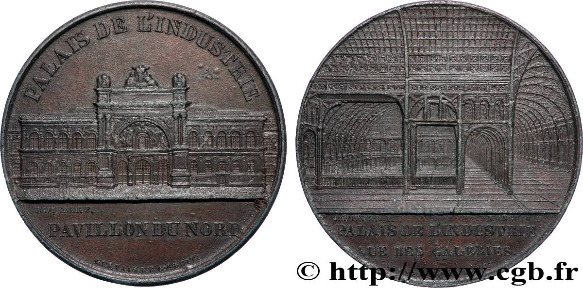 SECOND EMPIRE Médaille, Palais de l’Industrie, Vue du pavillon Nord et des Galeries TTB+