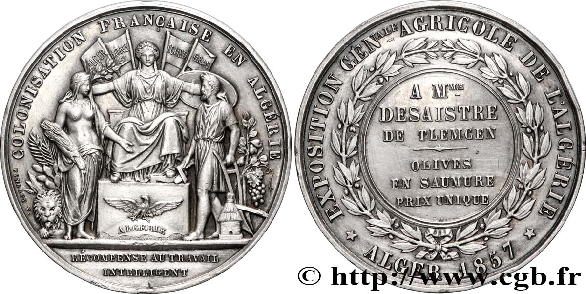ALGÉRIE Médaille, Exposition générale agricole, Colonisation française SUP