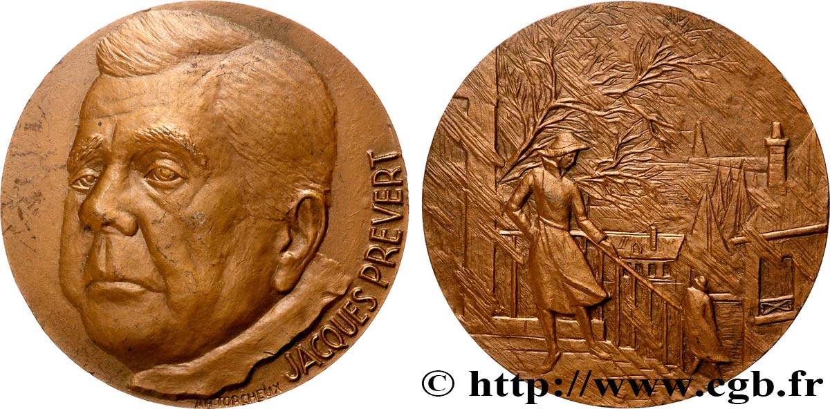 LITERATURE : WRITERS - POETS Médaille, Jacques Prévert VZ