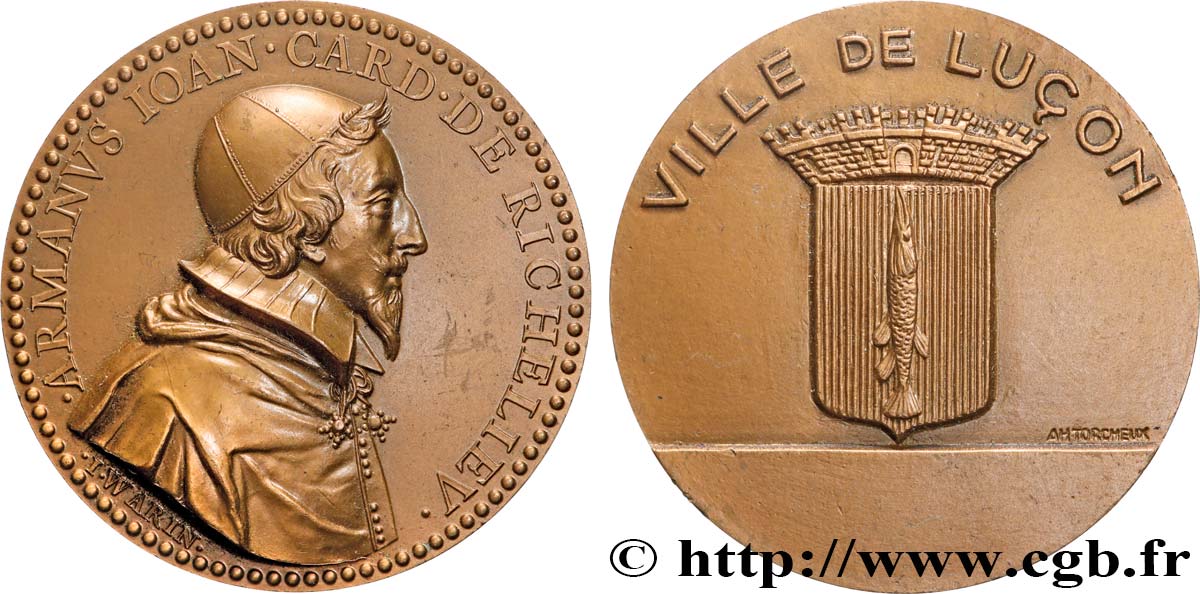 CINQUIÈME RÉPUBLIQUE Médaille, Cardinal de Richelieu, Ville de Luçon SUP