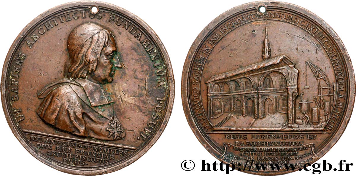 LOUIS XIV LE GRAND OU LE ROI SOLEIL Médaille, Construction de l’église de l’île Saint-Louis, frappe postérieure TTB