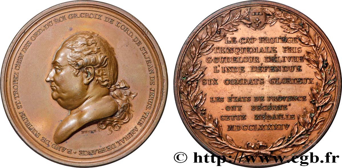 LOUIS XVI Médaille, Victoires de Pierre André, Bailli de Suffren, dans l Océan indien TTB+