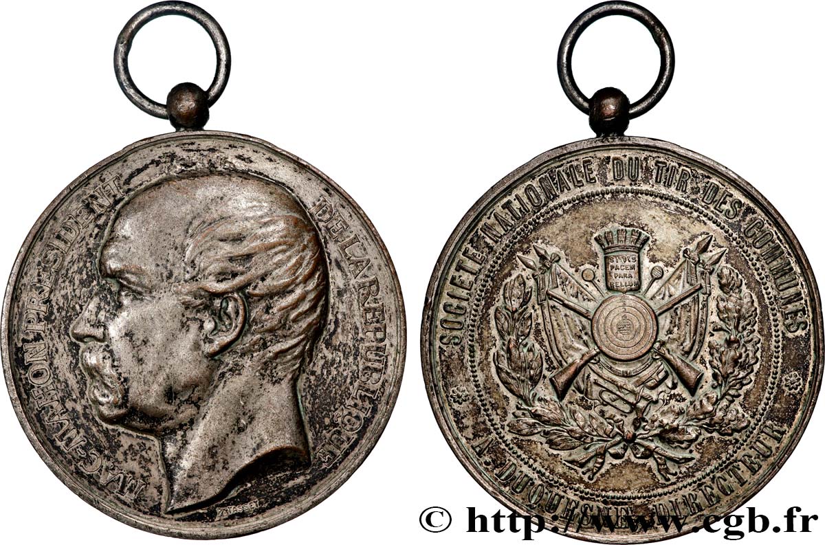TROISIÈME RÉPUBLIQUE Médaille, Mac-Mahon, Société nationale du tir des communes TTB