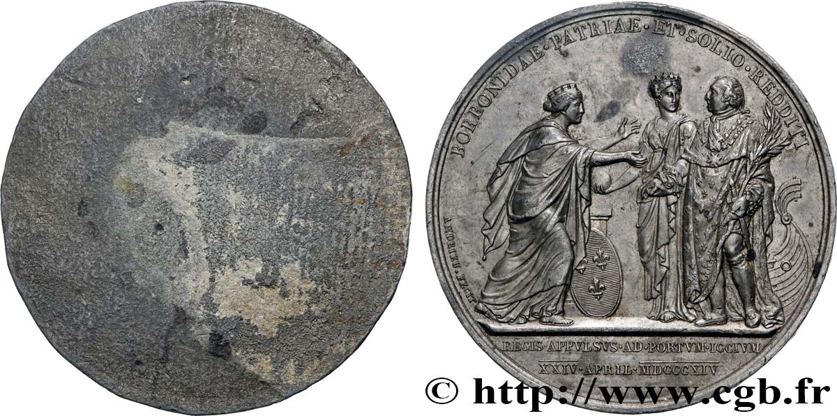 LOUIS XVIII Médaille, Débarquement du roi à Calais, tirage uniface du revers TTB+