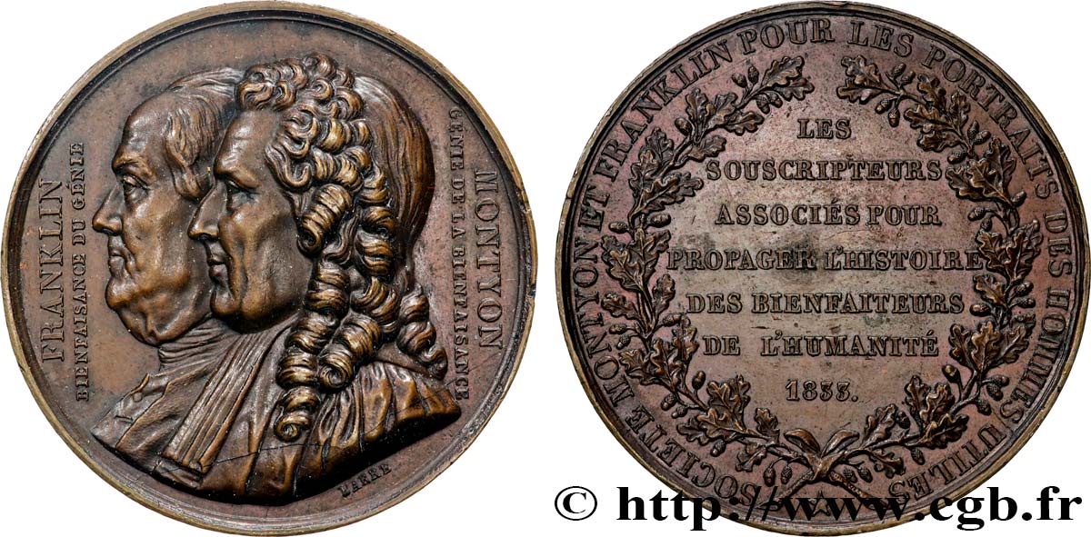 LOUIS-PHILIPPE Ier Médaille, Société Montyon et Franklin pour les portraits des hommes utiles TTB+