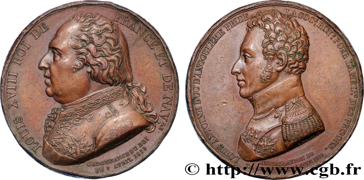 LOUIS XVIII Médaille, Société royale pour l’amélioration des prisons TTB
