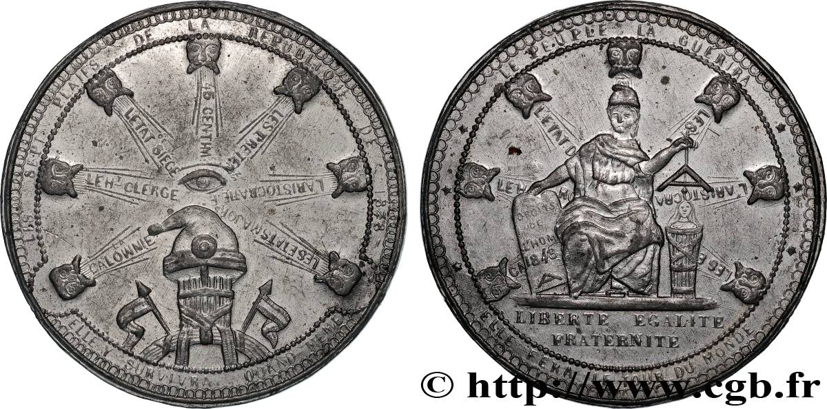 DEUXIÈME RÉPUBLIQUE Médaille, Les sept plaies de la République TTB+