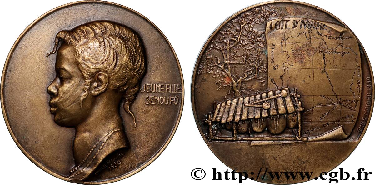 TROISIÈME RÉPUBLIQUE Médaille, Jeune fille Senoufo, refrappe TTB+