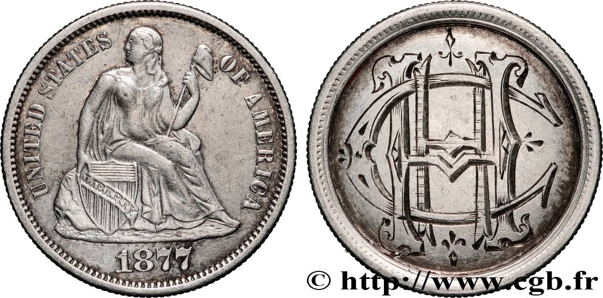 ÉTATS-UNIS D&nbsp;AMÉRIQUE 1 Dime Liberté assise, transformée en médaille de mariage TTB