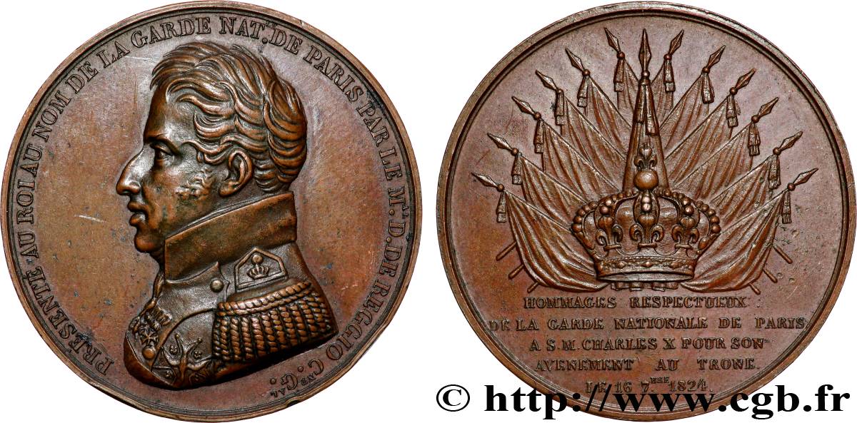 CHARLES X Médaille, Hommages respectueux de la Garde Nationale TTB+/SUP