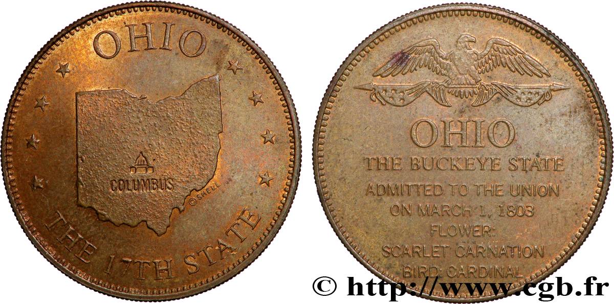 ÉTATS-UNIS D&nbsp;AMÉRIQUE Médaille, Ohio, 17e État XF