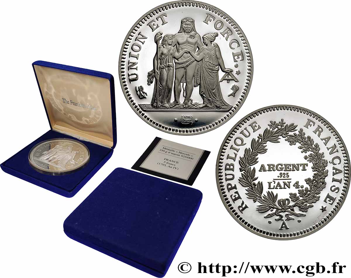 V REPUBLIC Médaille, Reproduction de la 5 Francs 1795 Proof set